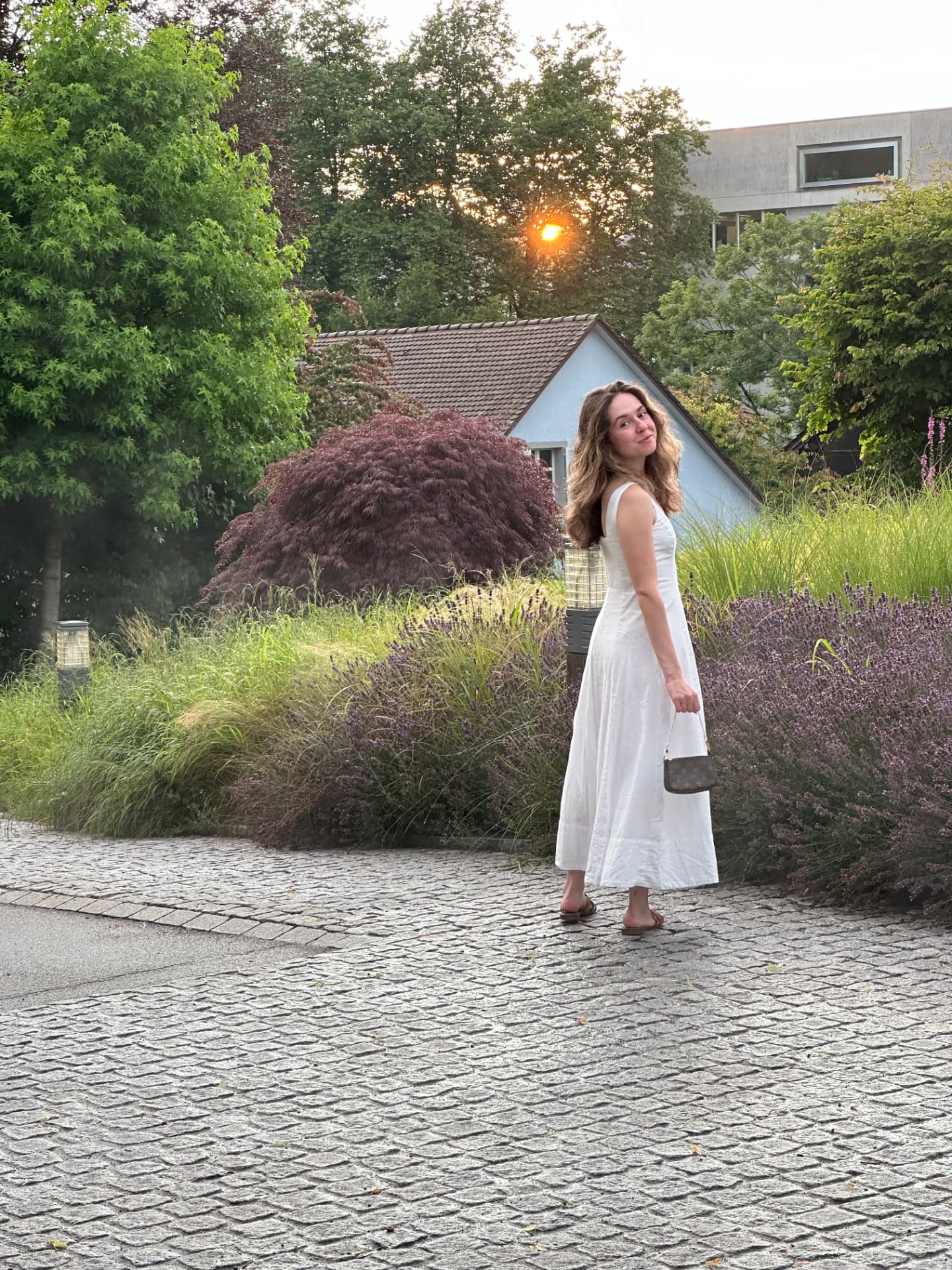 Sunset in a garden courtyard