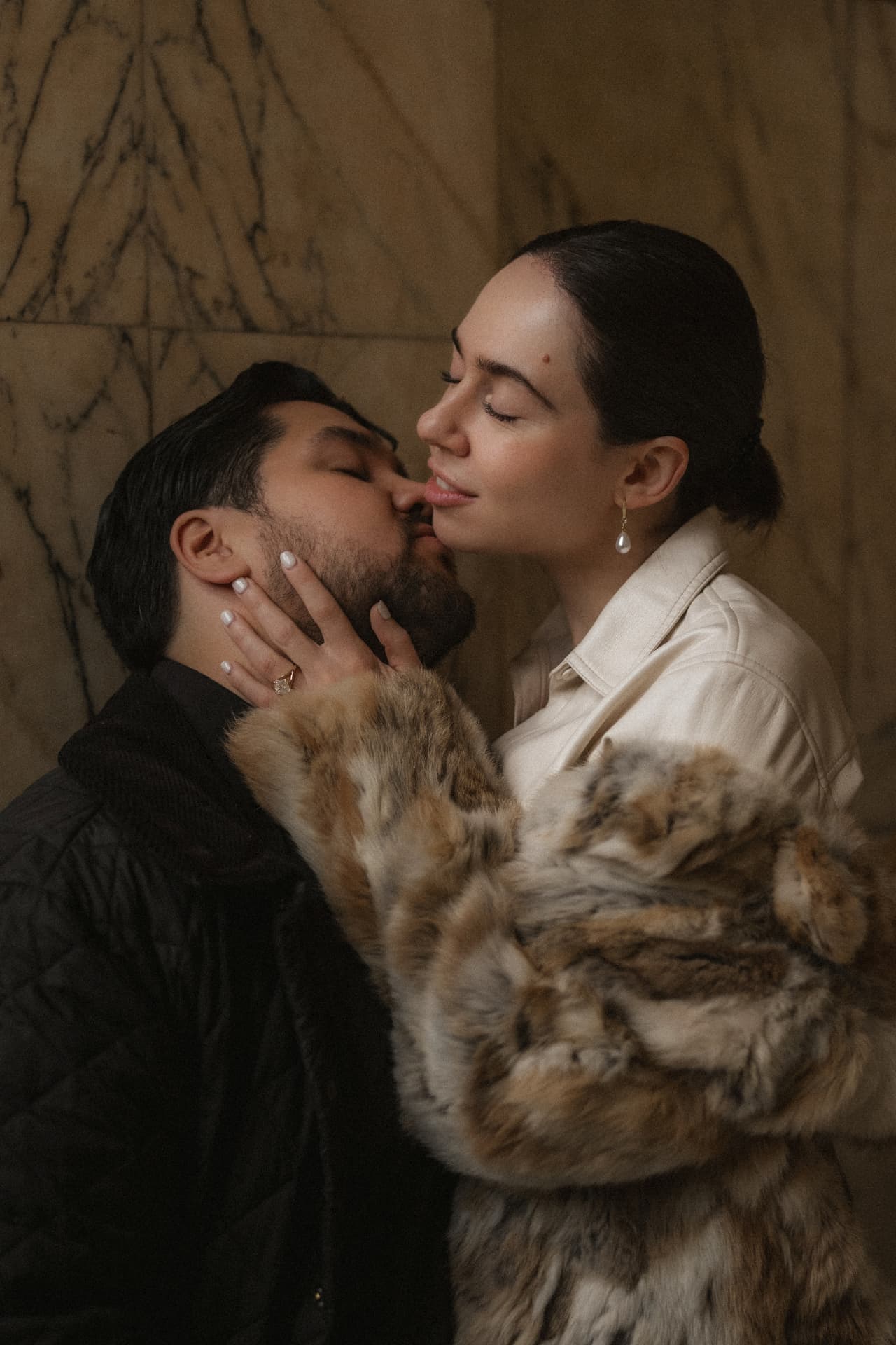 A quiet kiss after the proposal