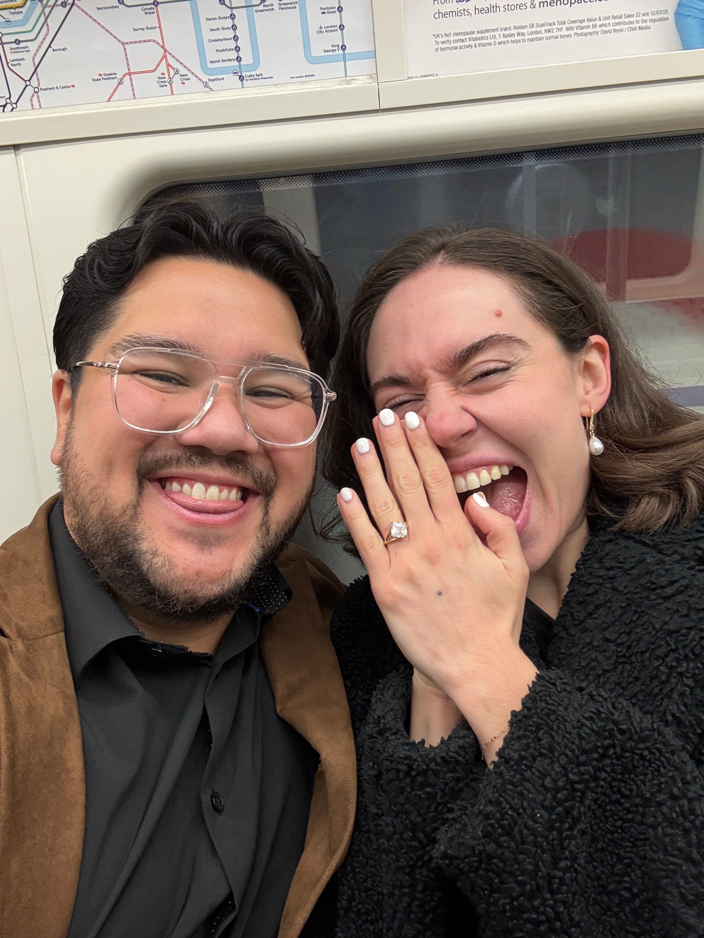 Showing off the ring on the Tube