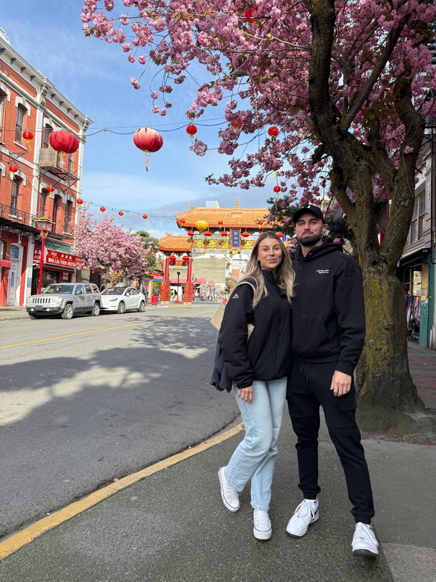 Exploring Chinatown under the blossoms