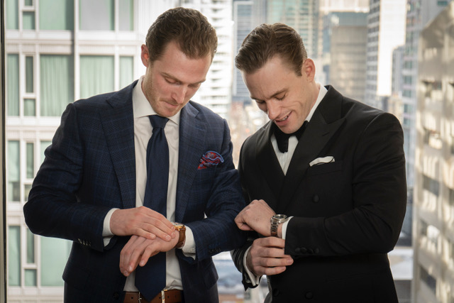 Checking the time before the ceremony