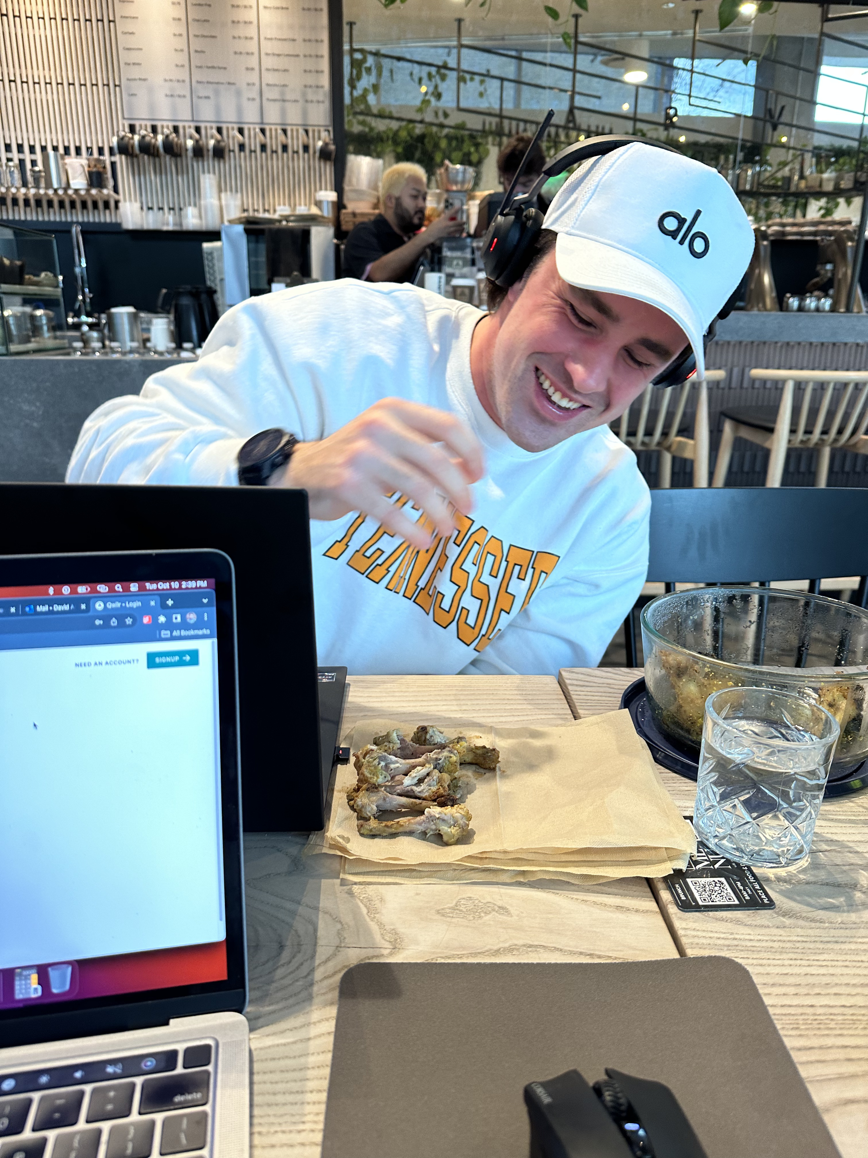 Laughing together over lunch in Toronto